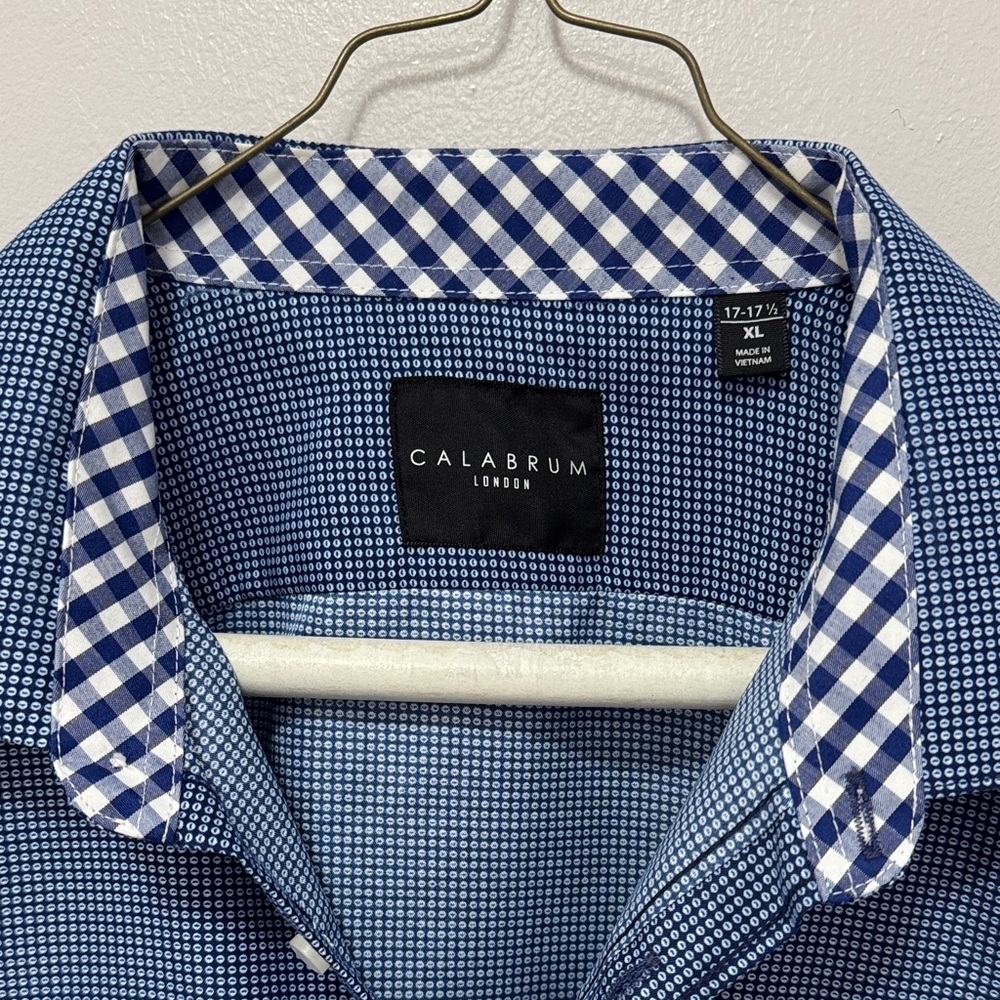 LAST CHANCE!! 3/$15 Calabrum London Navy Checkered Men's Shirt - Picture 2 of 4